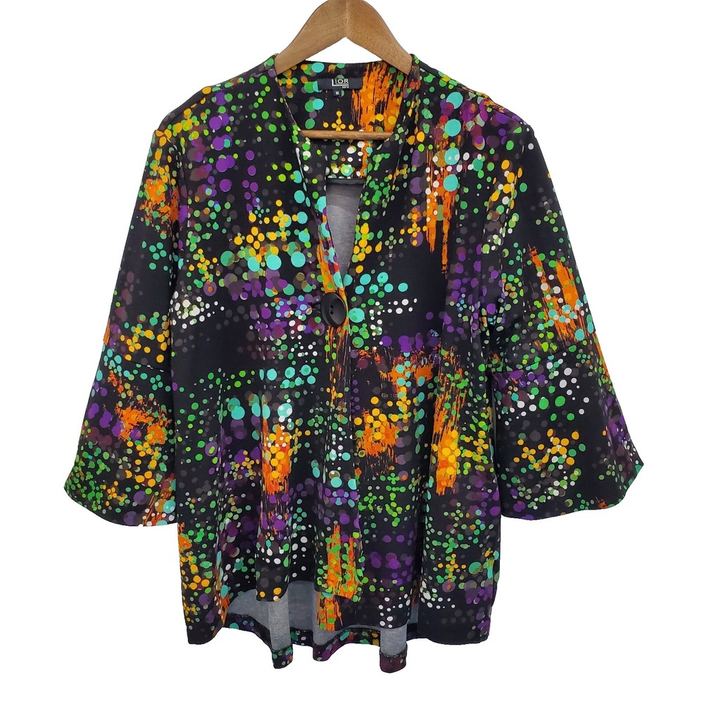 Lior Paris M Colorful Abstract Dot Artsy Boutique Bell Sleeve Tunic Top